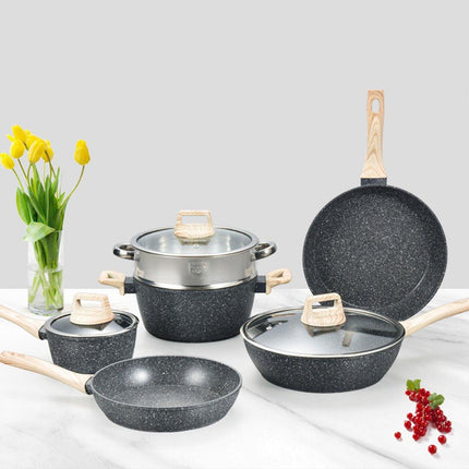 12pcs Maifan Stone Cookware Set Nonstick Steamer Fryer Stew Pot for Home Cooking