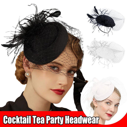 Women Retro Feather Bridal Veil Headwear Festival Stage Top Hat Hair Accessories