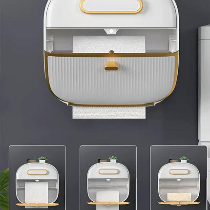 Wall Mounted Multifunctional Tissue Box Toilet Paper Storage Box Non-perforated