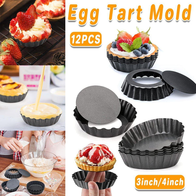 12PCS Mini Detachable Tart Mold Baking Cake Pan Nonstick Bottom Cupcake Molds