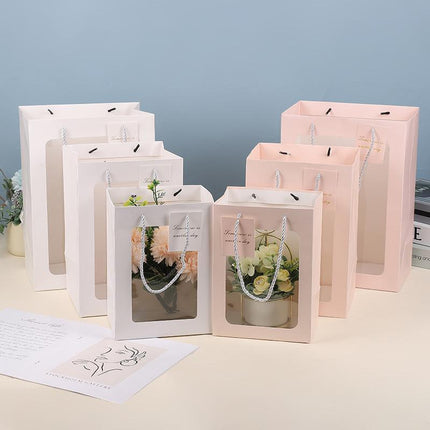 25x Thick Gift Bags with Transparent Window for Valentines Day Bouquets and Gift