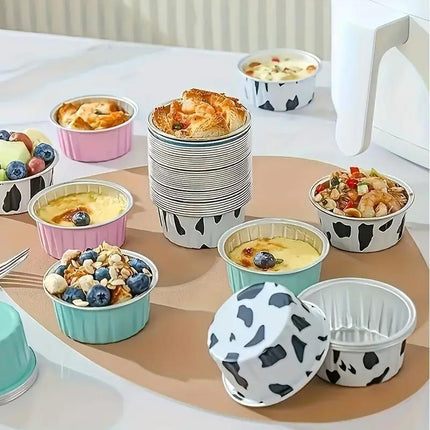 100Pcs Cake Tools Pudding Cake Aluminum Foil Baking Cups Cupcake Cup with Lids