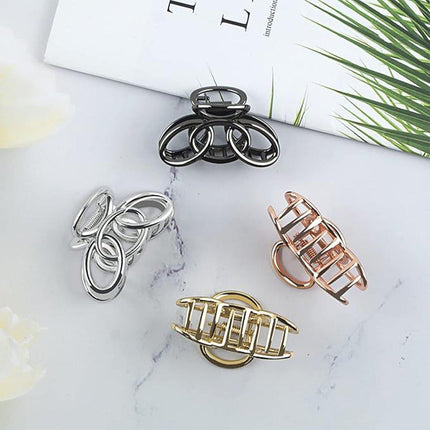 4PCS Small Three-Ring Metal Hair Grab Clip for Women in 4 Colours Zinc Alloy
