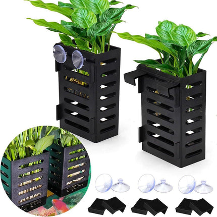 2Sets Aquarium Hydroponic Plant Holder Plastic Square Hollow Cage Storage Basket