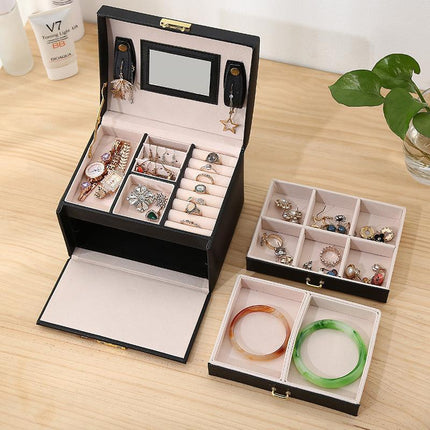 Jewellery Box Organizer Case Holder Storage Earring Ring Jewelry Display Leather - Aimall
