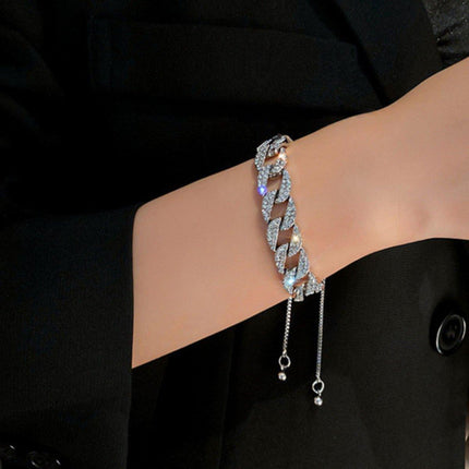 Stylish Silver Cuban Chain Bracelet Rhinestone Peplum Design Women Jewelry