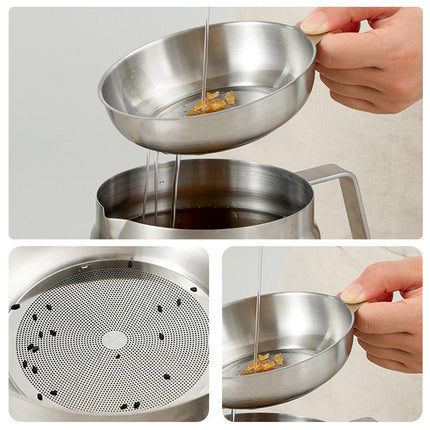 1500ml Stainless Steel Oil Filter Pot Oil Strainer for Kitchen Cooking Frying