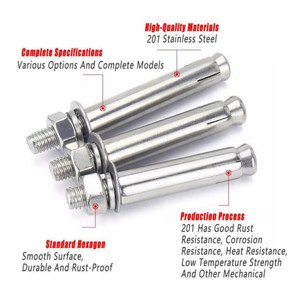 M12 Stainless Steel Expansion Anchor Bolts Heavy Duty Hex Head Screws