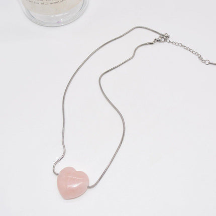 Fashion Girls Necklace Pink Love Titanium Steel Snake Chain Big Heart Pendant