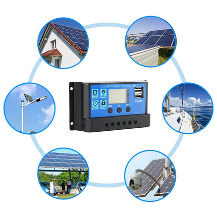 20A Solar Charge Controller 12V 24V LCD 2 USB Ports Lead-Acid Regulator