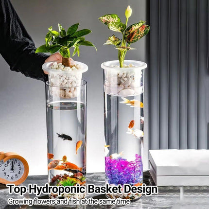 Hydroponic Plant Vase Cylindrical Straight Design Fish Tank for Home Decor