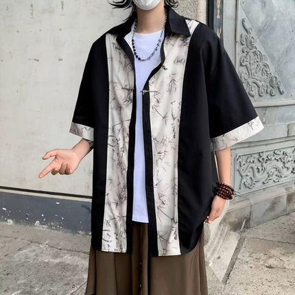 Men Chinese Style Summer Short Sleeve Shirt Lightweight Casual Tang Suit
