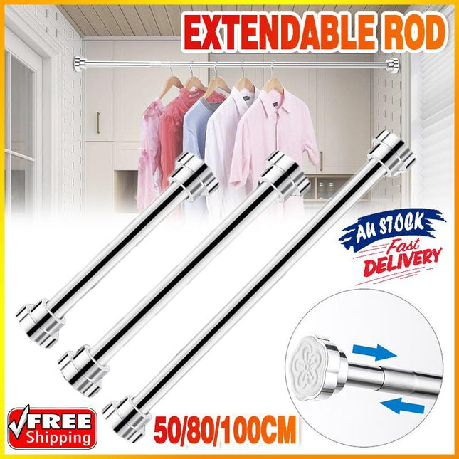 Adjustable Tension Rod Extendable Rack Shower Wind Curtain Closet Pole 50-160cm - Aimall