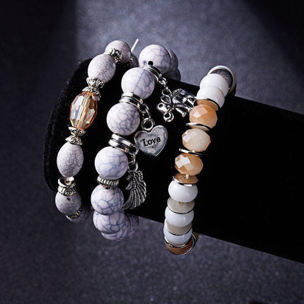 3PC Women's Boho Wooden Natural Stone Beads Tassel Bracelet Set Bodhi Beaded