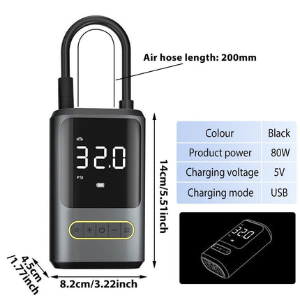 Portable Mini Car Air Pump USB Wireless Rechargeable Tire Inflator withLED Light