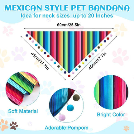 2pcs Striped Triangle Scarf Colourful Hairball Pet Straw Hat Scarf Set for Pets