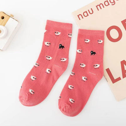 Cute Cat Design Women Cotton Socks Fun Cartoon Cute Tube Socks for Casual Wear