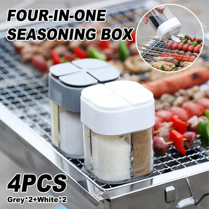 4X 4 in1 Seasoning Jar 4 Compartment Spice Storage Box Kitchen Organisation Case