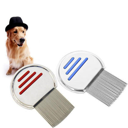 2x Flea Removal Lice Nit Head Stainless Steel Metal Hair Comb Brushes Round - Aimall