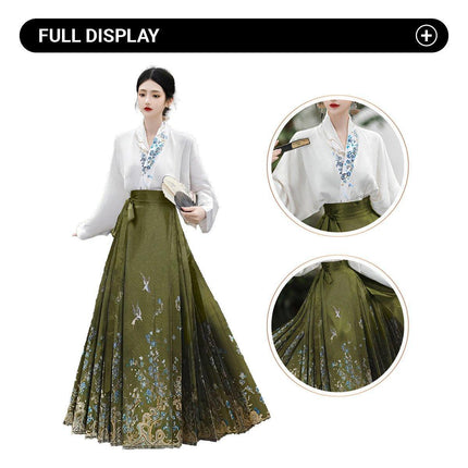 Spring Autumn Hanfu Set for Women Improved Daily Wear Commuting Horse Skirt