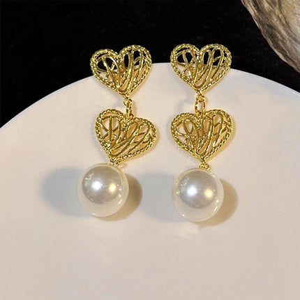 Retro Hollow Twist Imitation Pearl Earrings Fashion Statement Jewelry Gift