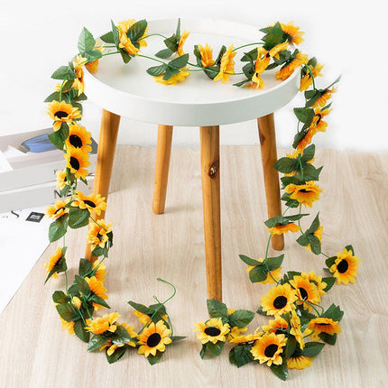 4pcs Artificial Sunflower Rattan Decorative Flower Garland Sunflower Vine Decor