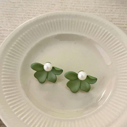 Small Fresh Green Frosted Petal Earrings Fashion Jewellery Women Trendy