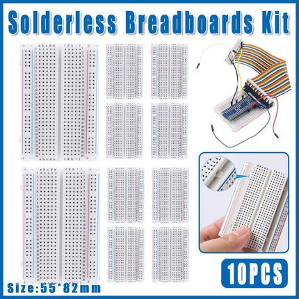 10PCS Solderless Breadboard 400 Hole Test Board Jumper Wire Kit Plastic Box