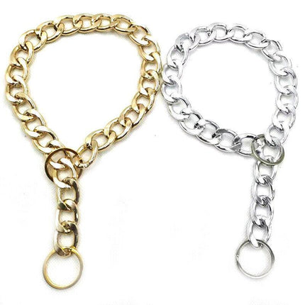 Dog Chain Collar Heavy Duty Choker Double Pet Slip Check Twist Link Chrome Chain Gold - Aimall