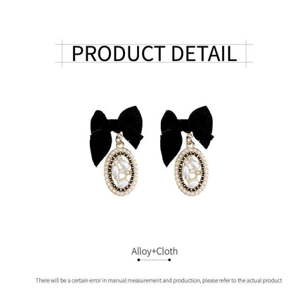 Vintage Oval Earrings Women Black Bow Elegant Jewelry Fashion Accessories