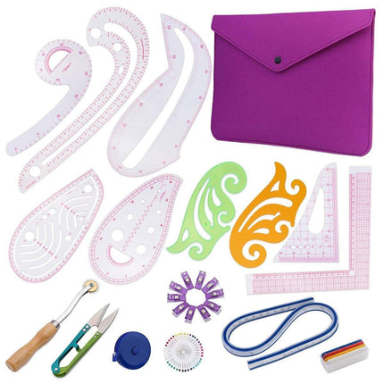 17pcs Sewing Ruler Set Garment Curve Ruler Pattern Making Drawing Tool Kit