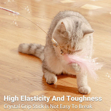 4PCS Cat Teaser Stick with Bells Feathers Bite-resistant Long Rod Toy Supplies