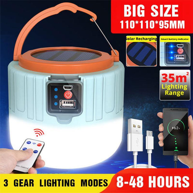 Portable LED Solar Camping Light Lantern Outdoor Tent Lamp USB Rechargeable AU - Aimall