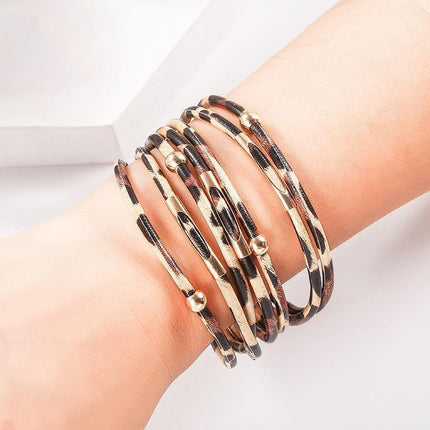 Fashion Magnetic Leather Bohemian Leopard Print Bangle Trendy New Bracelet Gift - Aimall