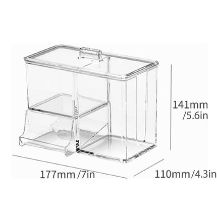 Clear Plastic Makeup Organizer Cotton Swab Storage Holder Compartment Vanity Box