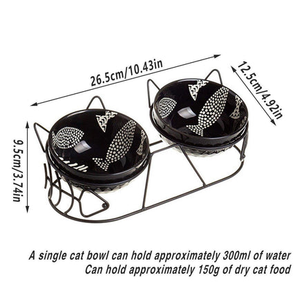 Double Ceramic Anti-Tipping Cat Dog Food and Water Bowl with Spine Fixed Design