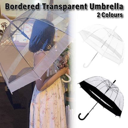 Clear Dome Umbrella Wedding Party Transparent Parasol Handle Waterproof Rain