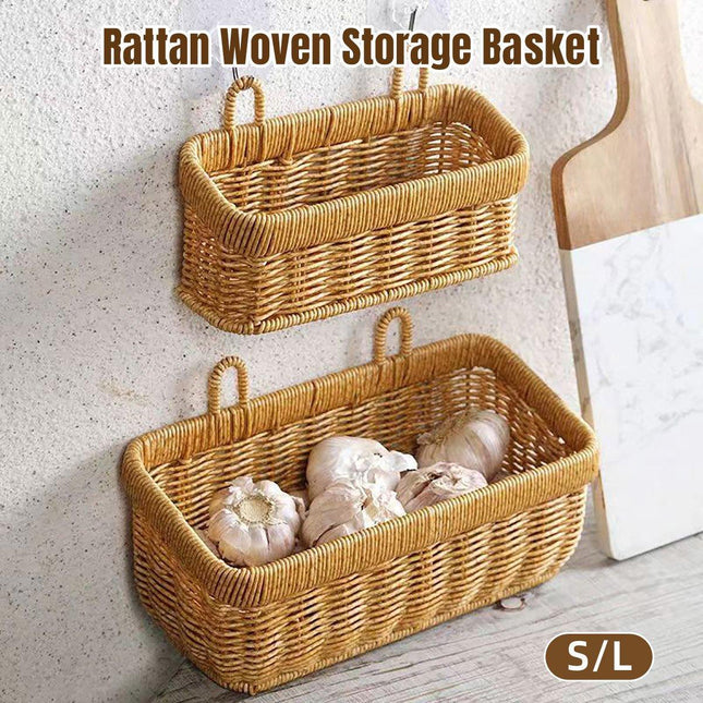 Wall-Mounted Rattan Style Hanging Storage Basket Kitchen Vegetable Fruit Basket