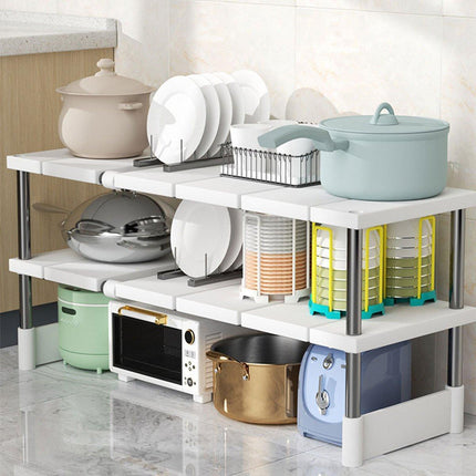 Expandable Kitchen Shelf Cabinet Organizer Tiered Storage Rack for Home Use
