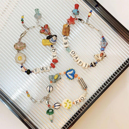 Colourful Ceramic Beaded Alphabet Bracelet Fun Cute Girly Multicolor Fashion
