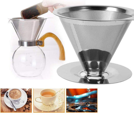 Stainless Steel Double Layer Hand Coffee Filter 600 Mesh Paper-Free Tea Funnel