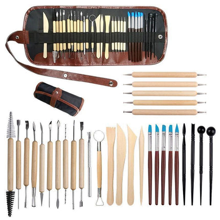 30PCS Clay Sculpting Carving Pottery Tool Set Bag Kit Modelling DIY Sculpture - Aimall