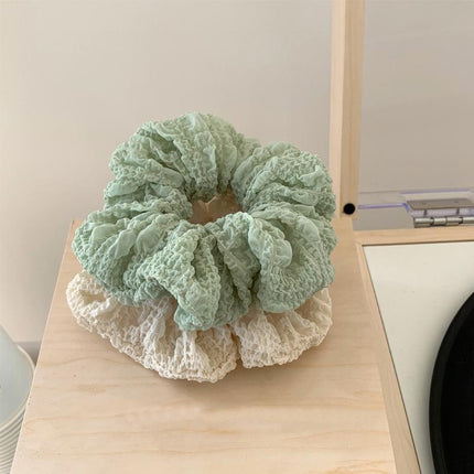 Chic Korean Style Ruffled Scrunchies Soft Cream Fluffy Hair Band Hairstyle Women - Aimall