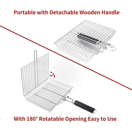Barbecue Grilling Basket Portable Folding Stainless Steel Grill BBQ Food Holders