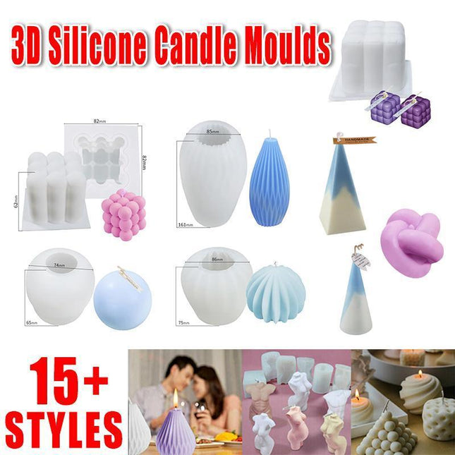 3D Silicone Candle Moulds DIY Soy Soap Aromatherapy Candles Wax Plaster Mold 15+ - Aimall