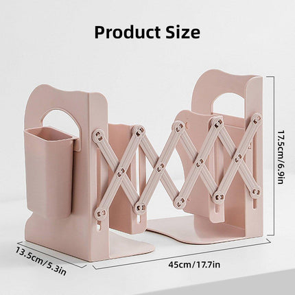 Adjustable Desktop Bookshelf Organizer With Pen Holder Folding Book Storage Rack