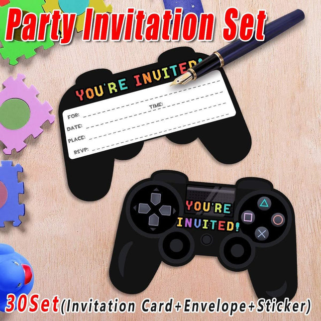 30set Gamepad Theme Party Invitation Cards Video Game Birthday Party Invites Set