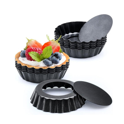 12PCS Mini Detachable Tart Mold Baking Cake Pan Nonstick Bottom Cupcake Molds