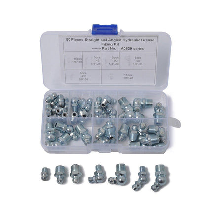 50PCS Hydraulic Grease Zerk Assortment Lube Lubrication Fittings Kit Straight