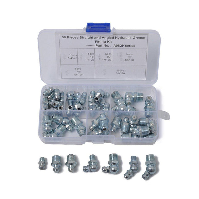 50PCS Hydraulic Grease Zerk Assortment Lube Lubrication Fittings Kit Straight
